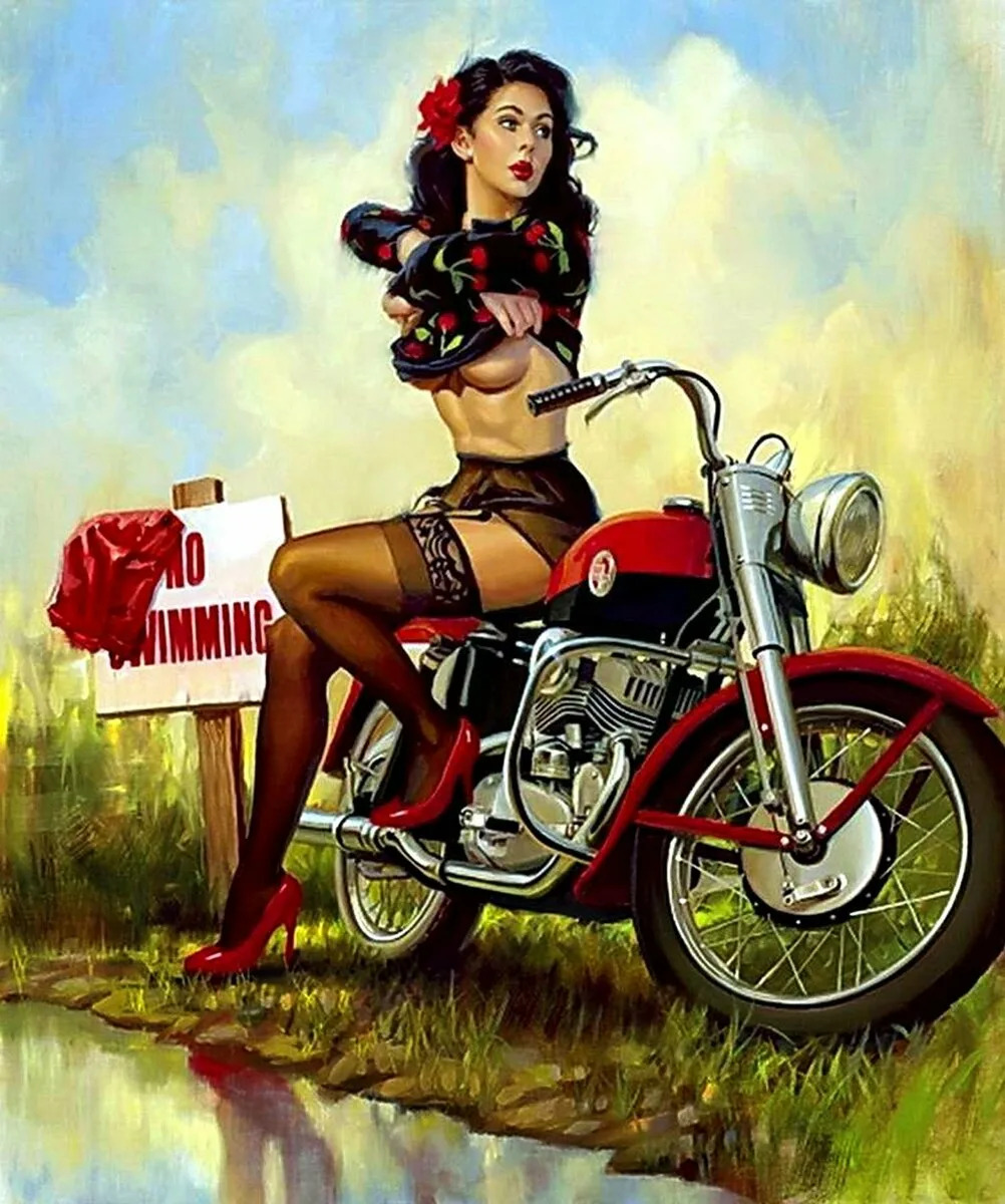 no swimming pinup motorcycle